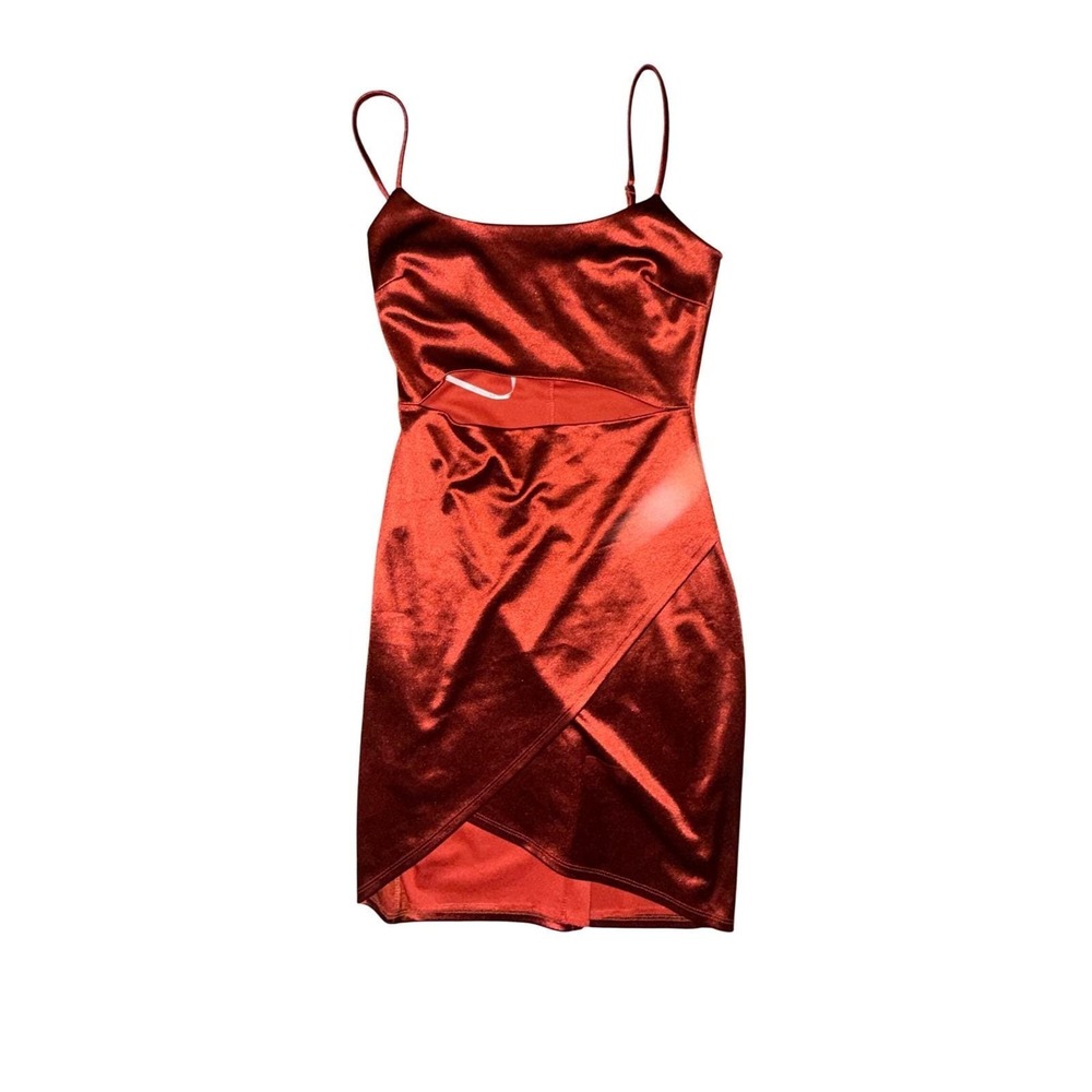 Lulus Red Satin Cutout Cocktail Dress Wrap Hem Spaghetti Strap Small